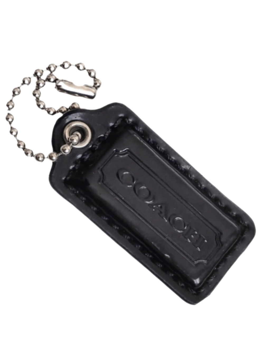 🖤 2" Medium Coach Black Patent Leather Hangtag Bag Fob Purse Charm Keychain